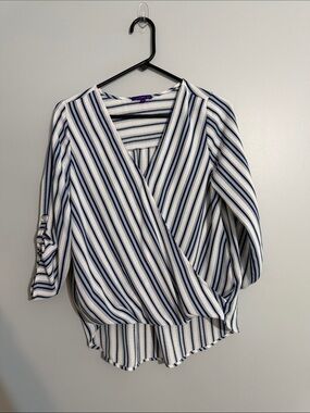 West Kei Navy & White Surplice Stripe Blouse